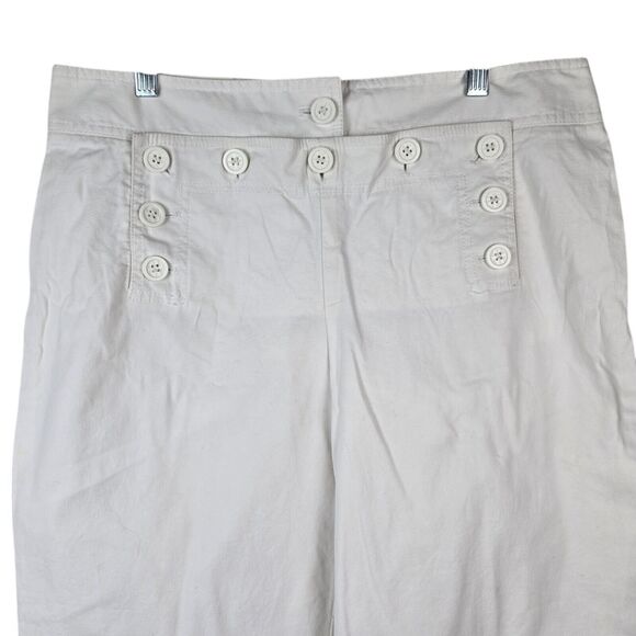 Tory Burch Sailor Pants Sz 14 Wide Leg White Canvas Button Front Nautical - Picture 2 of 7